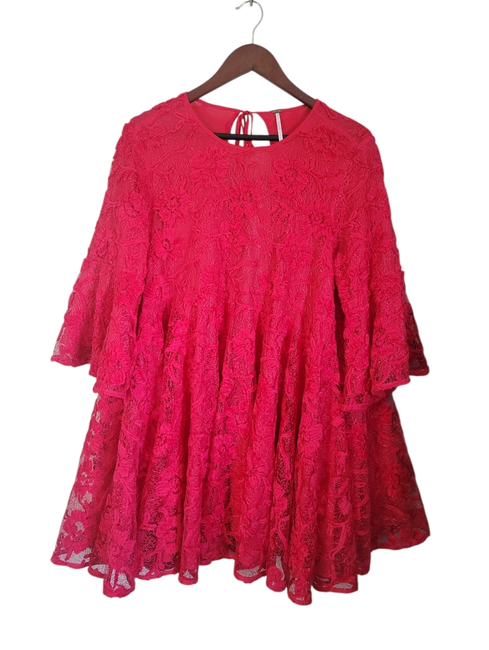 ​Free People Le Fleur Red Lace Babydoll Swing Mini Dress Festival Romatic Medium - Picture 4 of 12